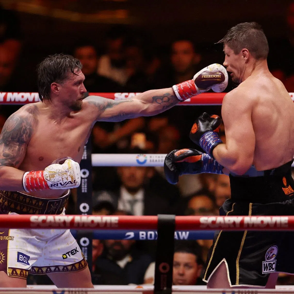 Boxing - Oleksandr Usyk v Rico Verhoeven - WBC Heavyweight Title - Giza, Egypt - May 24, 2026 Oleksandr Usyk in action during his fight against Rico Verhoeven REUTERS/Amr Abdallah Dalsh
