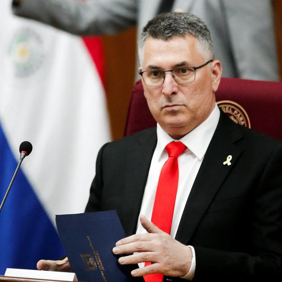 FILE PHOTO: Israeli Foreign Minister Gideon Saar attends the honorary session of the Paraguayan National Congress, in Asuncion, Paraguay, November 24, 2025. REUTERS/Cesar Olmedo/File Photo