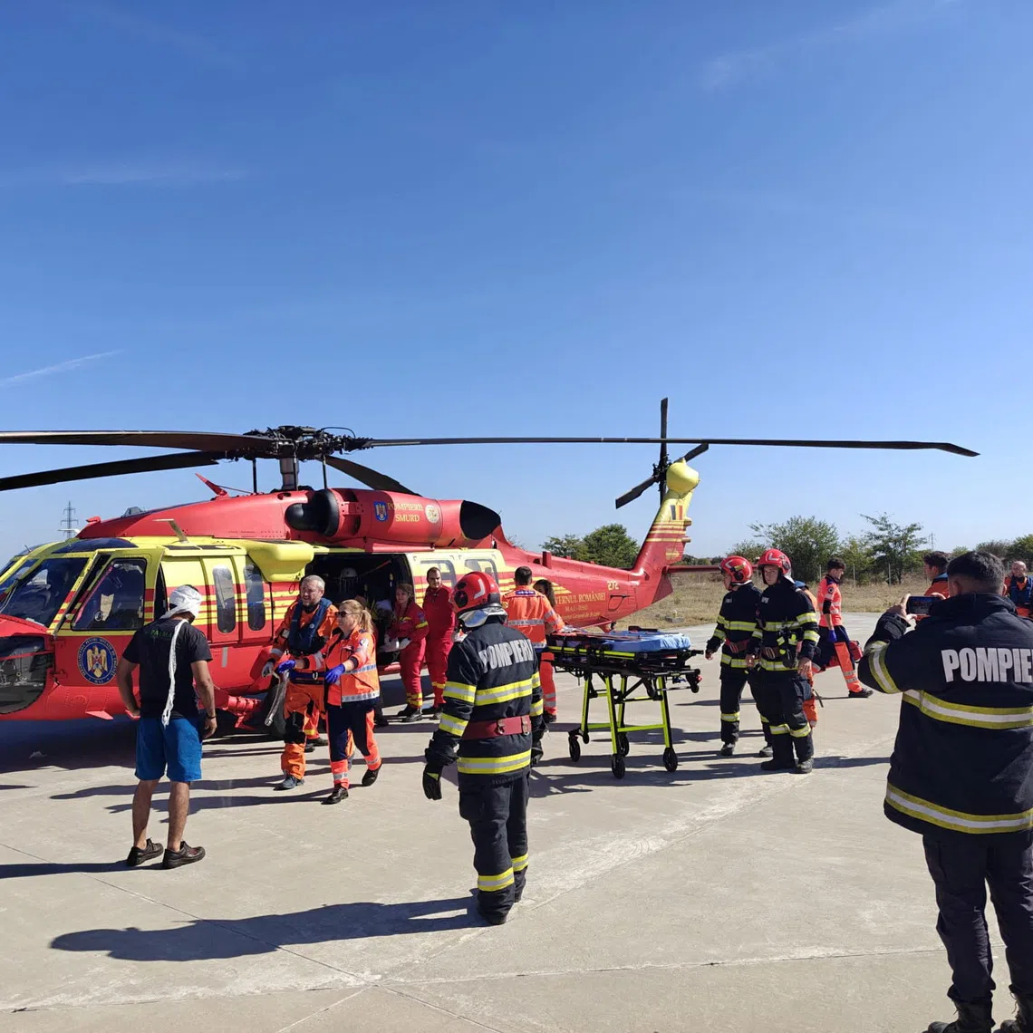 Firefighters in a rescue operation following a maritime incident involving a fire aboard a vessel outside Romania’s territorial waters on Oct 5.