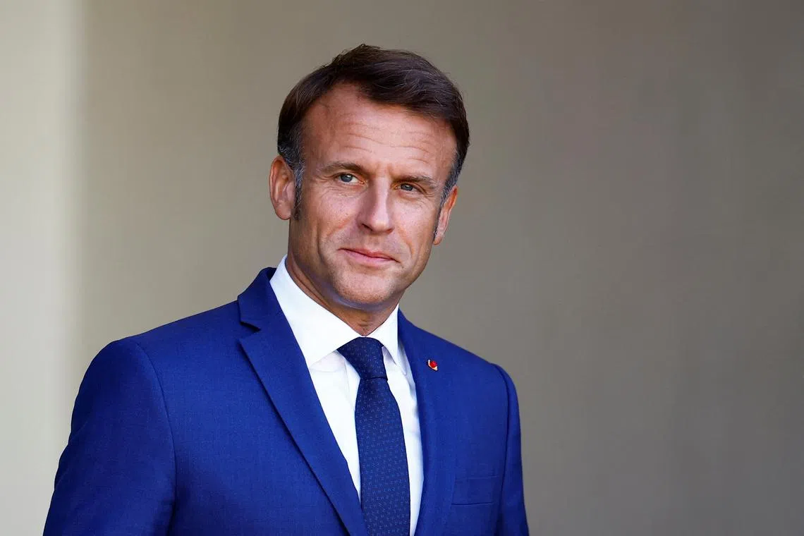 French President Emmanuel Macron waits for the arrival of a guest at the Elysee Palace in Paris, France, August 27, 2024. REUTERS/Sarah Meyssonnier