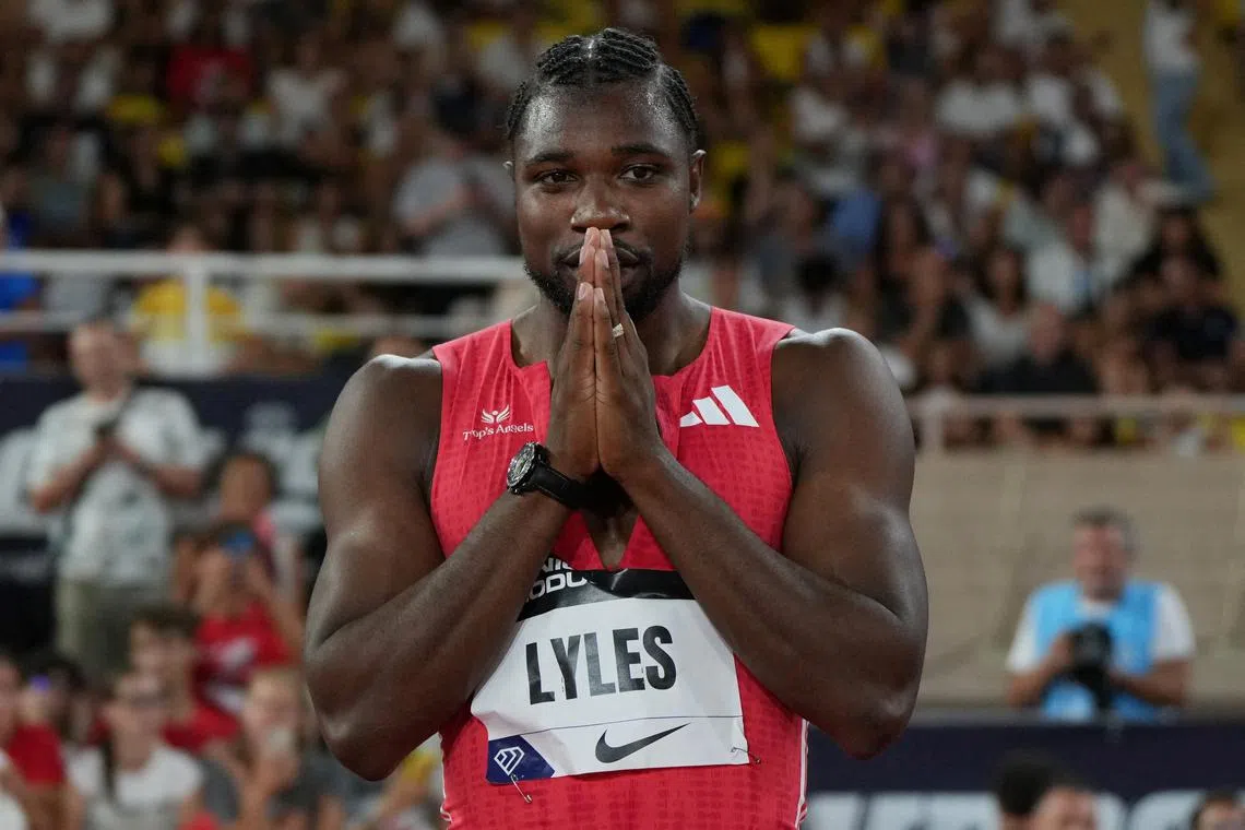 Athletics - Diamond League - Monaco - Stade Louis II, Monaco - July 11, 2025 Noah Lyles of the U.S. celebrates after winning the Men's 200m final REUTERS/Aleksandra Szmigiel