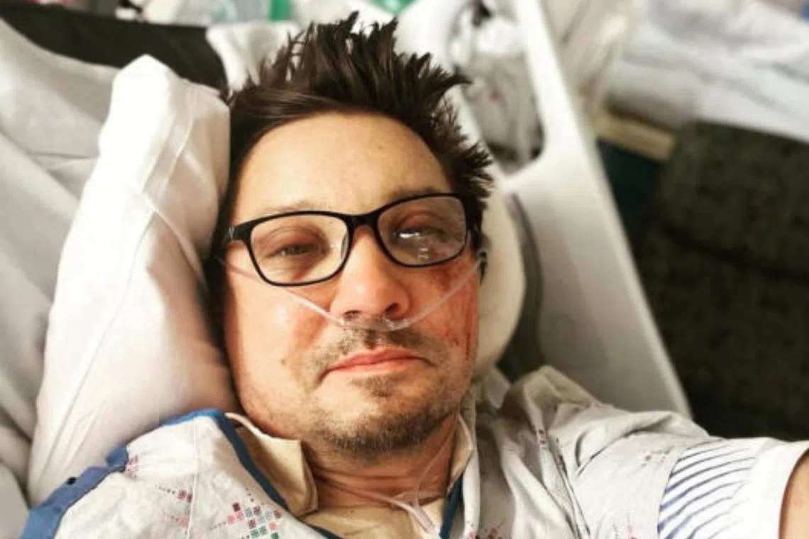 A selfie posted on Instagram by Jeremy Renner from the hospital bed in January.
