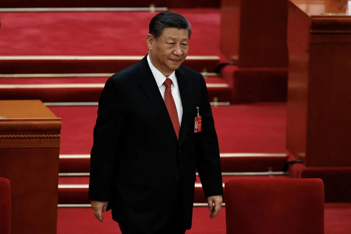 Chinese President Xi Jinping arrives for the closing session of the National People's Congress (NPC) at the Great Hall of the People in Beijing, China March 11, 2024. REUTERS/Tingshu Wang/File Photo