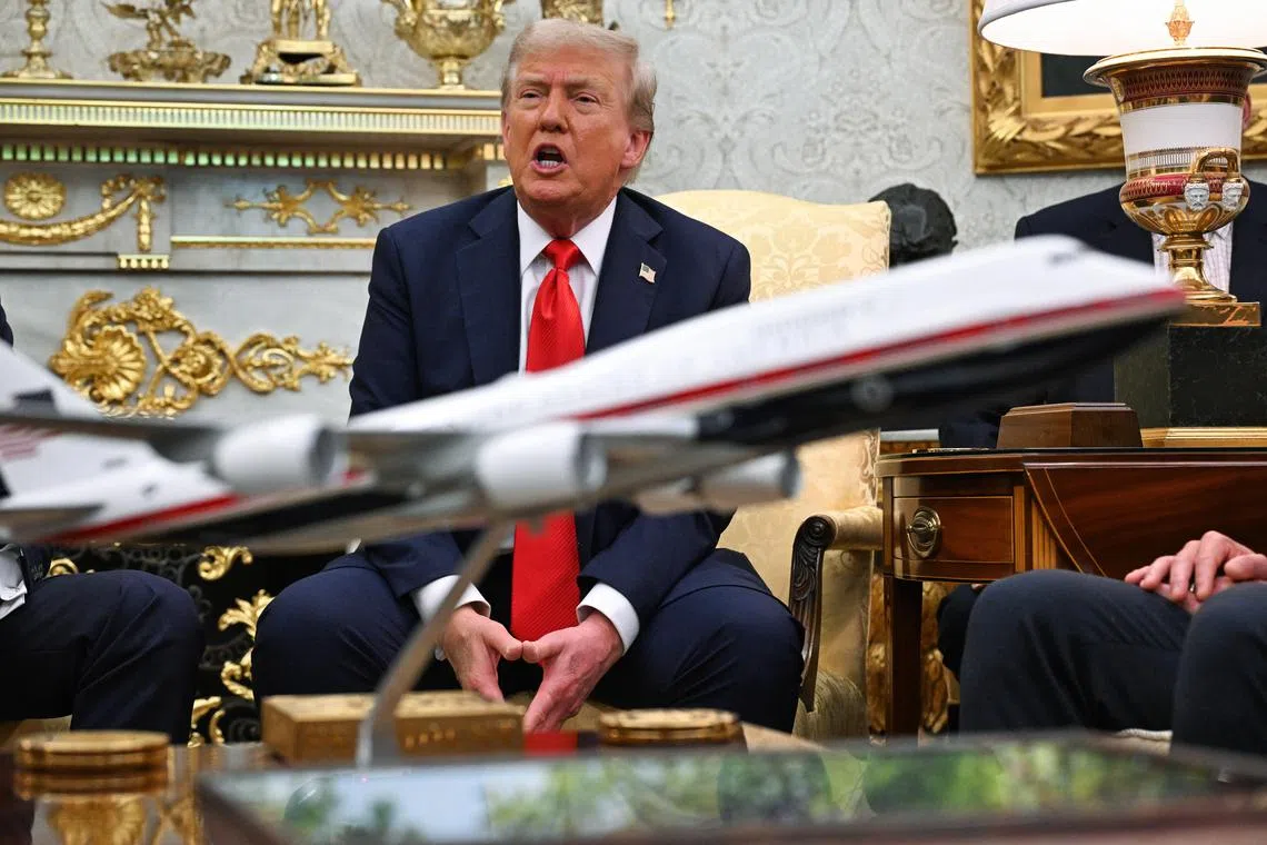 US President Donald Trump speaking to the media on Sept 3, during am Oval Office meeting with Polish President Karol Nawrocki (not pictured).