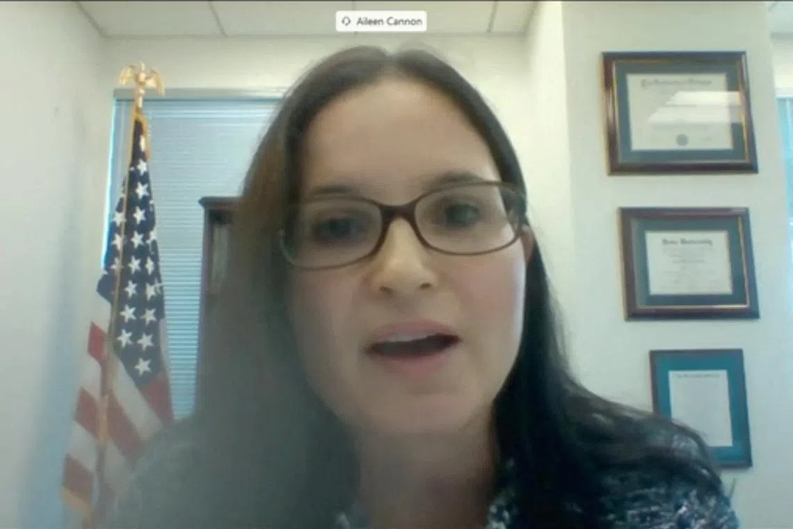 FILE PHOTO: Aileen Cannon answers questions during her nomination hearing by the U.S. Senate Committee on the Judiciary at the Dirksen Senate Office Building in Washington, U.S. July 29, 2020 in a still image from video.  Pool via REUTERS