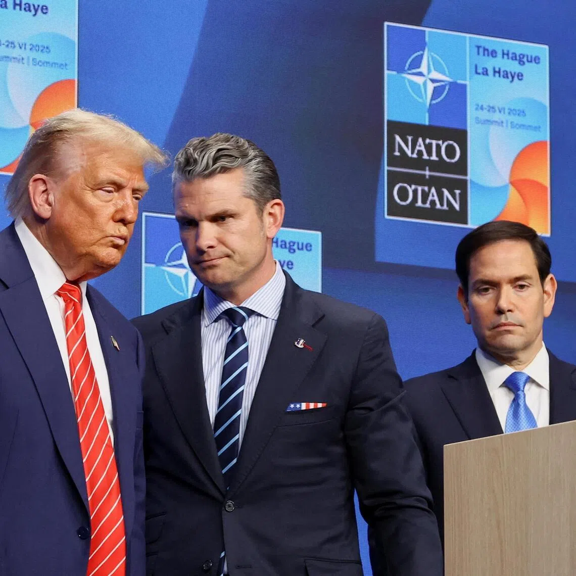 A 2025 photo shows (from left) US President Donald Trump, Defence Secretary Pete Hegseth and Secretary of State Marco Rubio attending a NATO summit in the Netherlands.
