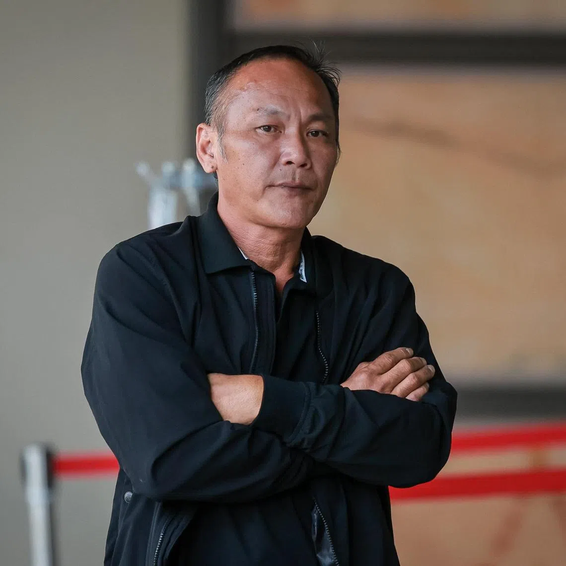 Koh Lee Hwa, 49, leaving the Supreme Courts on July 31, 2025. He is on trial for allegedly raping a woman at her home after she contacted him to repair the lights in her flat.