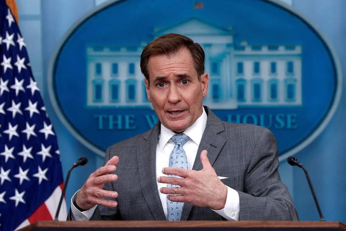 FILE PHOTO: John Kirby, U.S. National Security Council Coordinator for Strategic Communications, speaks to reporters during a press briefing at the White House in Washington, U.S., April 2, 2024. REUTERS/Evelyn Hockstein