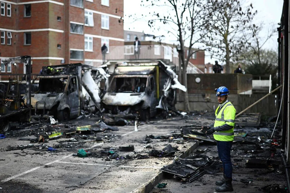 The scene of an anti-Semitic arson attack in the Golders Green neighbourhood of north London, on March 24.