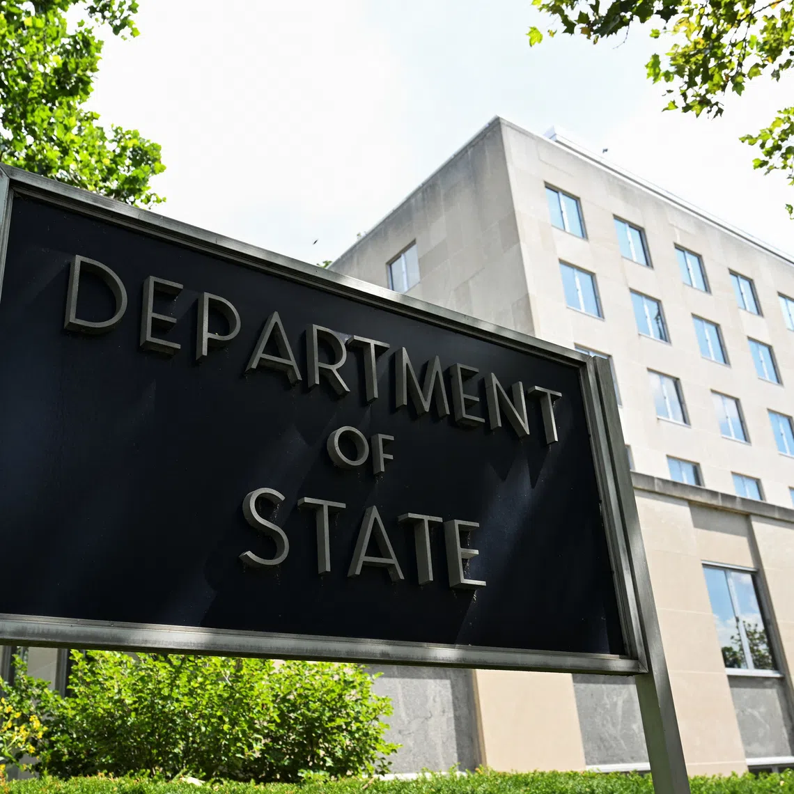 A general view of a U.S. State Department sign outside the U.S. State Department building in Washington, D.C., U.S., July 11, 2025. REUTERS/Annabelle Gordon