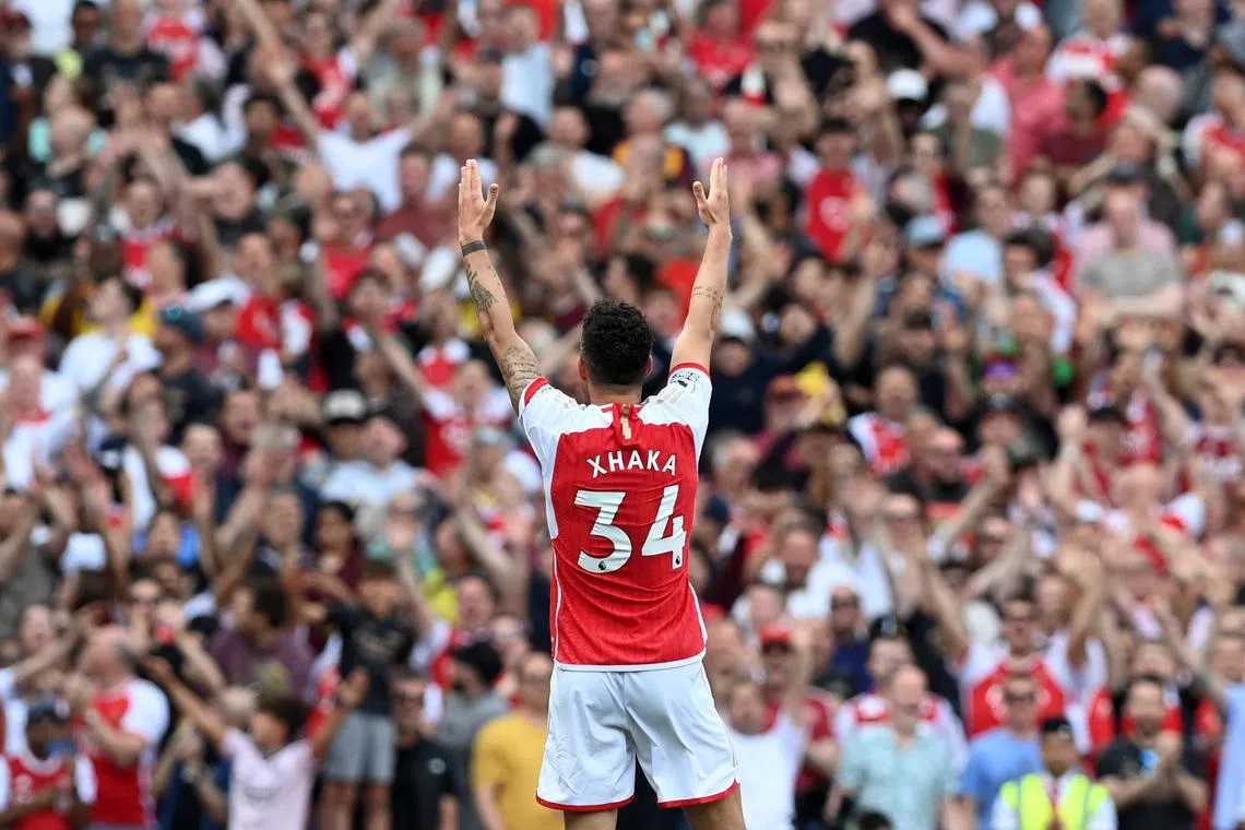 Arsenal’s Granit Xhaka  scored twice in the first half.