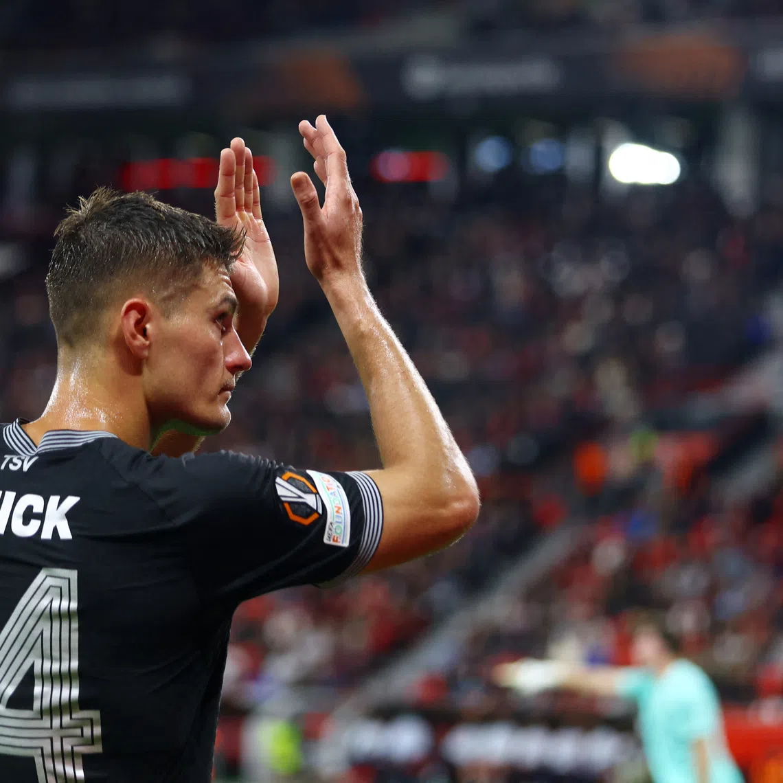 Soccer Football - UEFA Europa League - Bayer Leverkusen v Celje - BayArena, Leverkusen, Germany - September 16, 2026  Bayer Leverkusen's Patrik Schick reacts after being substituted REUTERS/Thilo Schmuelgen