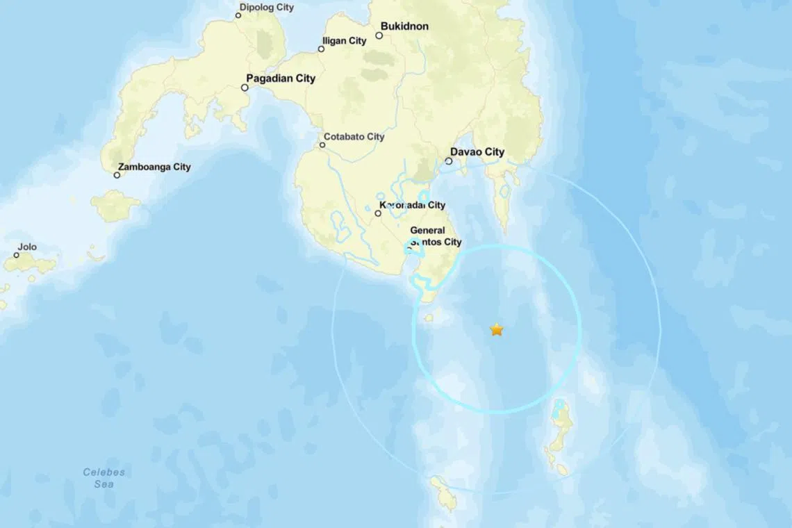 The quake occurred at a depth of 101 km about 70 km from the nearest areas of Davao Occidental province.