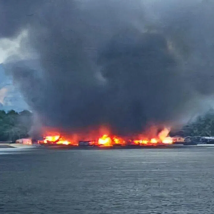 The view of the fire from Sembawang Park at about 6.50am.