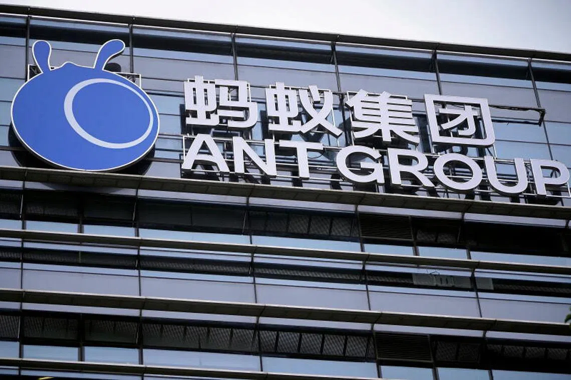 The logo of Ant Group, an affiliate of Alibaba, is pictured at the company's headquarters in Hangzhou, in Zhejiang province of China, on October 29, 2020. 