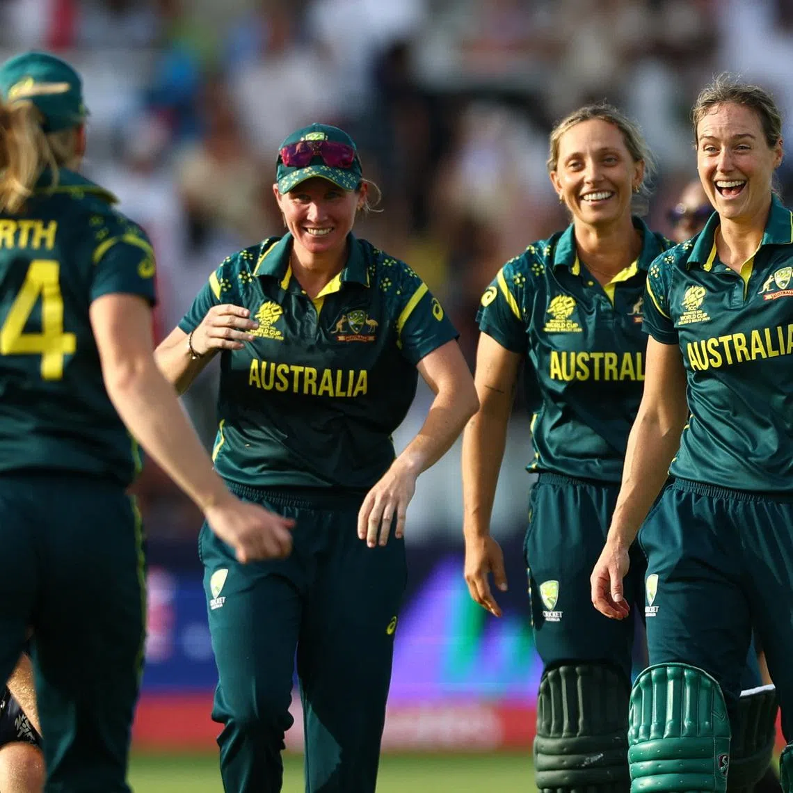 Cricket - ICC Women's T20 World Cup 2026 - Final - England v Australia - Lord's Cricket Ground, London, Britain - July 5, 2026 Australia's Ashleigh Gardner, Ellyse Perry, Beth Mooney and Kim Garth celebrate winning the ICC Women's T20 World Cup 2026 Action Images via Reuters/Peter Cziborra