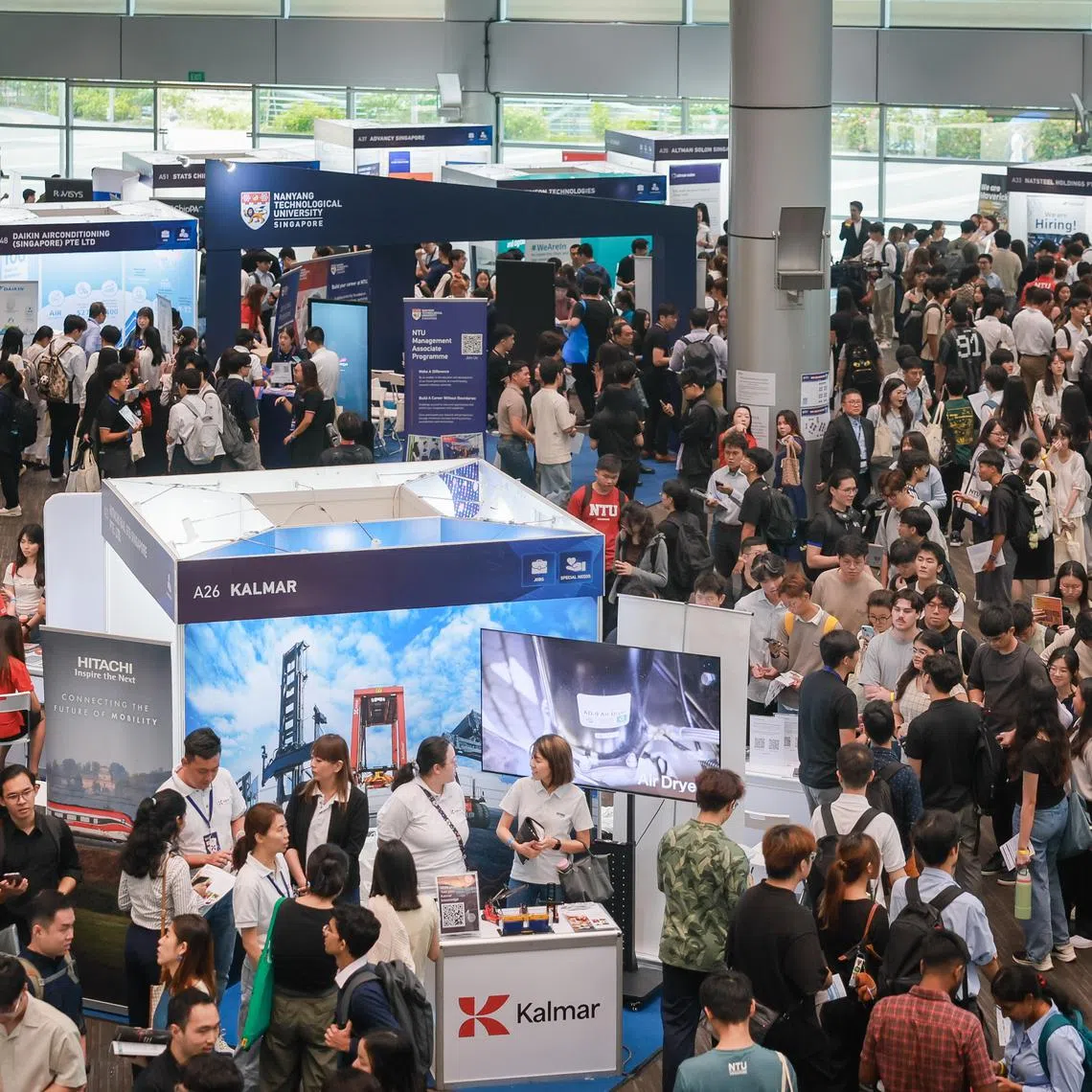 Students at NTU's Job-In Fair on Sept 2. More than 5,000 jobs are on offer at the career fair for the university’s students.