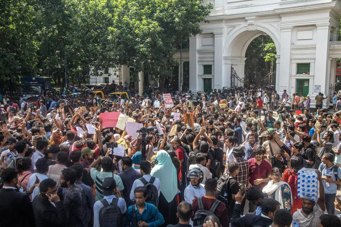 Protesters marching in front of the Supreme Court area in Dhaka on July 31.
