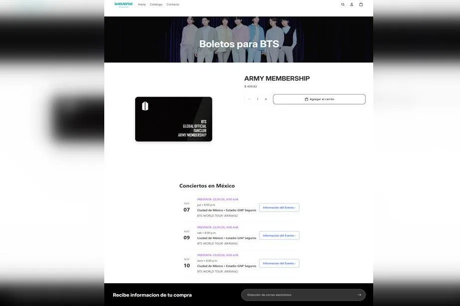 An example of a scam website selling BTS fan club membership.