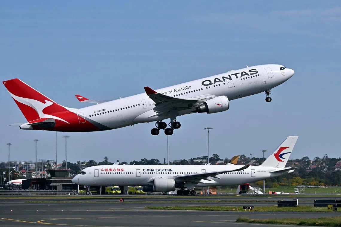 A Qantas plane taking off from Sydney International Airport on Aug 28, 2024.