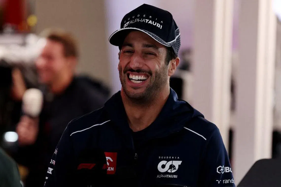 FILE PHOTO: Formula One F1 - Las Vegas Grand Prix - Las Vegas Strip Circuit, Las Vegas, Nevada, U.S. - November 15, 2023 AlphaTauri's Daniel Ricciardo talks to the media ahead of the Las Vegas Grand Prix REUTERS/Finn Blake/File Photo