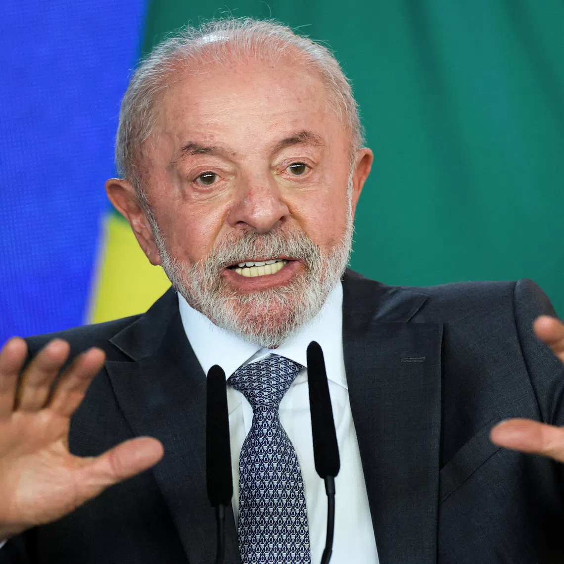 Brazilian President Luiz Inacio Lula da Silva, the Workers' Party (PT) candidate for presidential re-election speaks during a ceremony at the Planalto Palace in Brasilia, Brazil, October 13, 2026. REUTERS/Adriano Machado