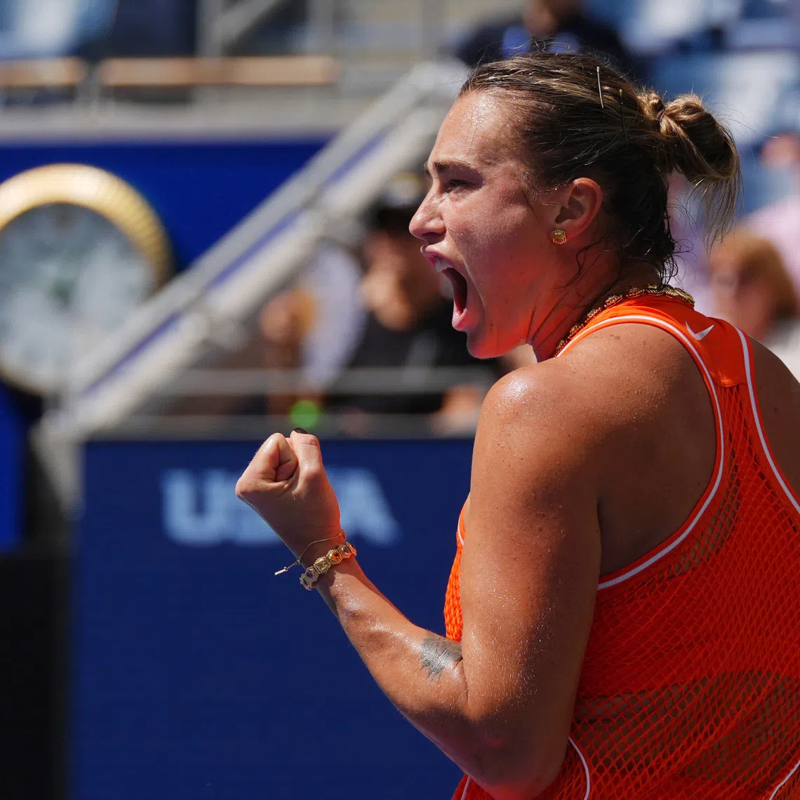 Tennis - U.S. Open - Flushing Meadows, New York, United States - August 31, 2026 Belarus' Aryna Sabalenka celebrates during her first round match against Colombia's Camila Osorio IMAGN IMAGES via Reuters/Robert Deutsch