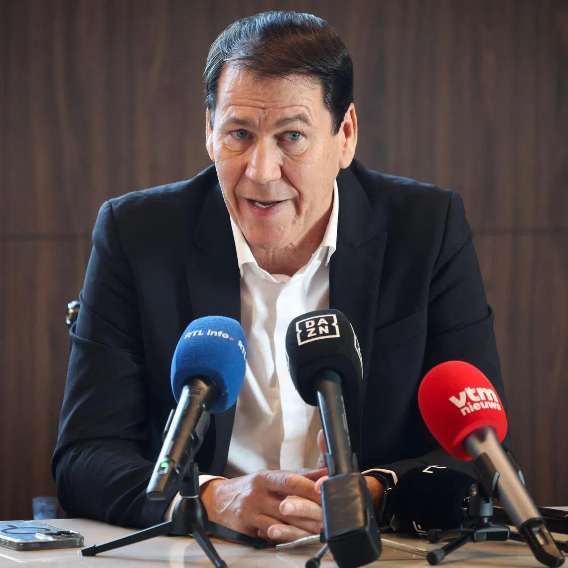 Belgium's head coach Rudi Garcia addresses a press conference on the World Cup qualification campaign and a discussion on the upcoming Finals, in Tubize on Dec 18, 2025.