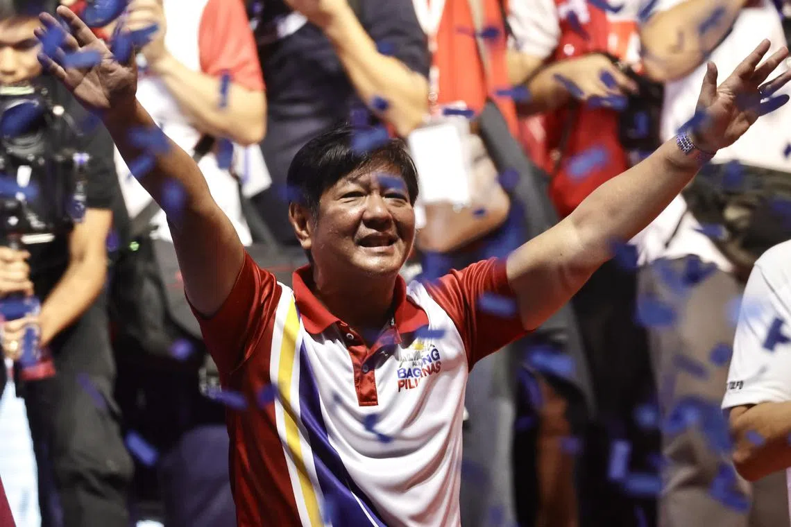 President Ferdinand Marcos Jr attends a rally for his party’s candidates running for seats in Congress.