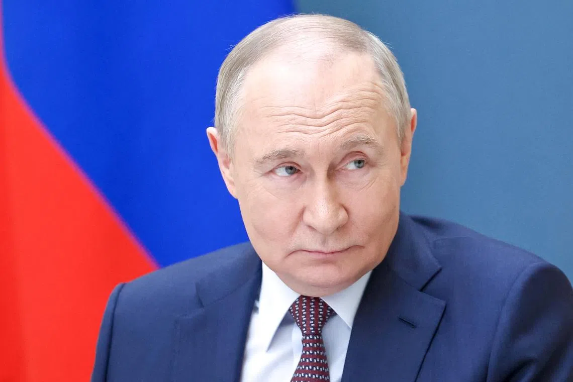 Russian President Vladimir Putin meets with members of the Delovaya Rossiya (Business Russia) National Public Organisation and participants of the organisation's 20th Congress and Forum via video link at the Kremlin in Moscow, Russia May 13, 2025. Sputnik/Alexander Kazakov/Pool via REUTERS