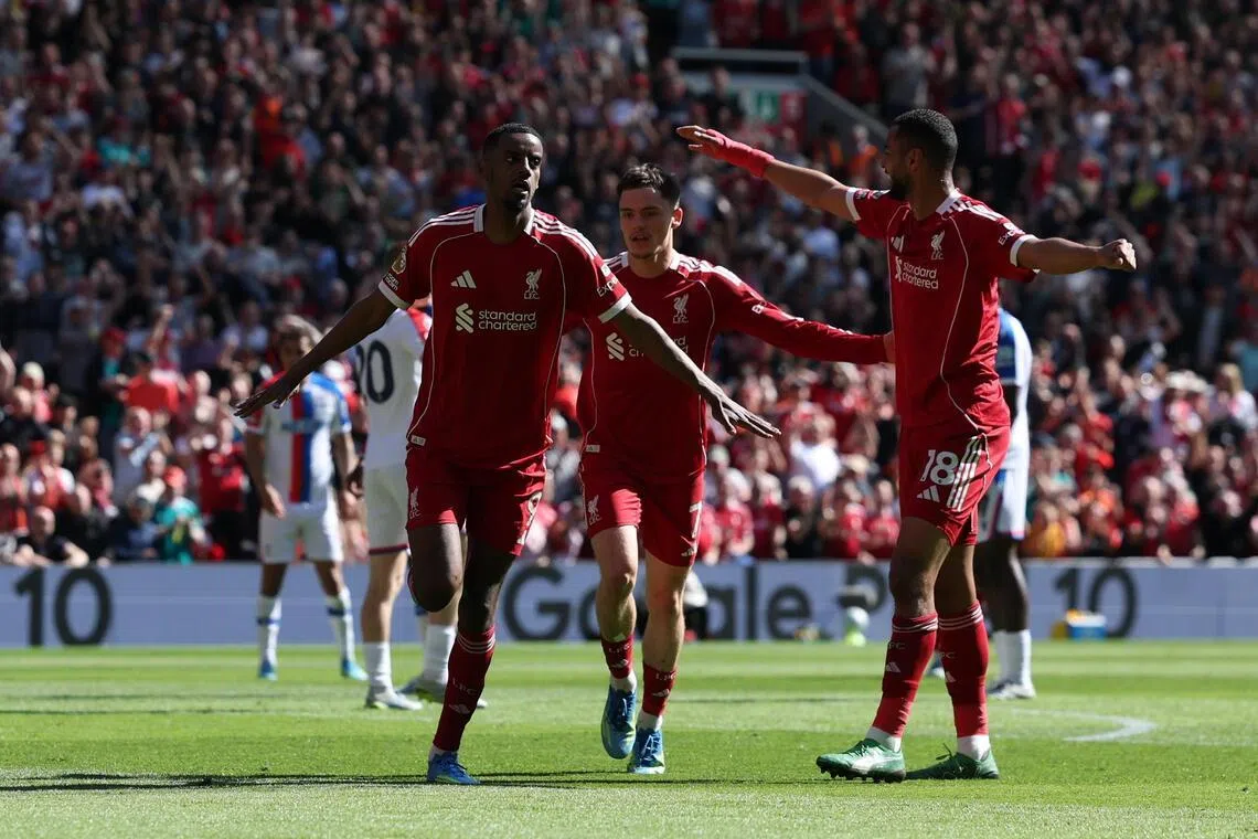 Liverpool's Alexander Isak celebrates after scoring the opener in the Premier League clash with Crystal Palace.