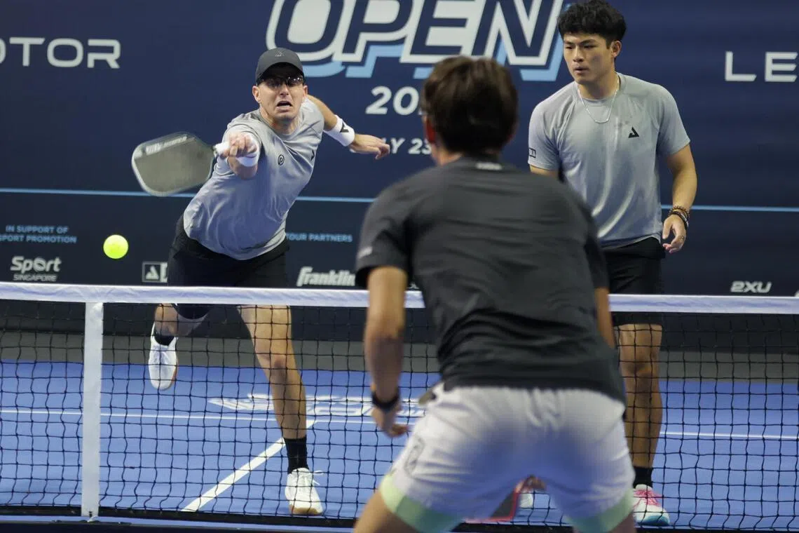 ST20260726_202645600161/Jasel Poh/mtpickle26

Collin Johns (left) and Len Yang in action during the Pro Men's Double’s final at the PPA Tour Asia 500 Leapmotor Singapore Open on Jul 26, 2026.

ST PHOTO: JASEL POH
