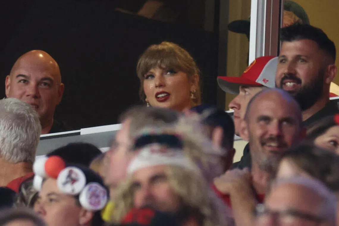 Pop star Taylor Swift at a game between the Kansas City Chiefs and the New Orleans Saints on Oct 07, 2024 in Kansas City, Missouri. Swift donated US$5 million for the recent hurricane relief efforts in the US.
