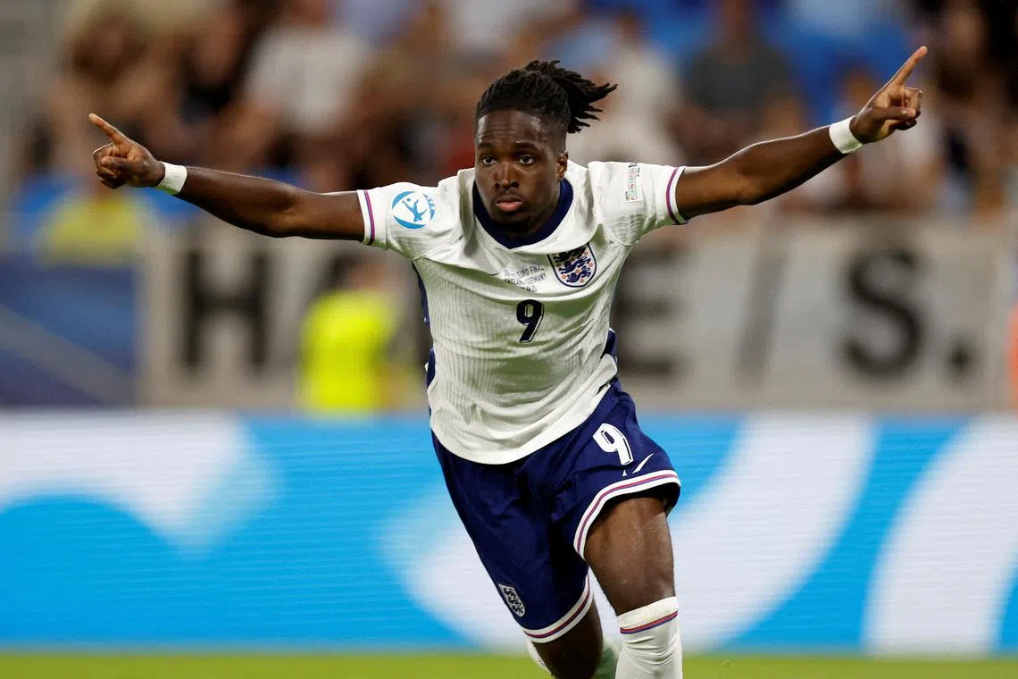 FILE PHOTO: Soccer Football - UEFA Under 21 Championship - Final - England v Germany - Tehelne pole, Bratislava, Slovakia - June 28, 2025 England's Jonathan Rowe celebrates scoring their third goal REUTERS/David W Cerny/File Photo