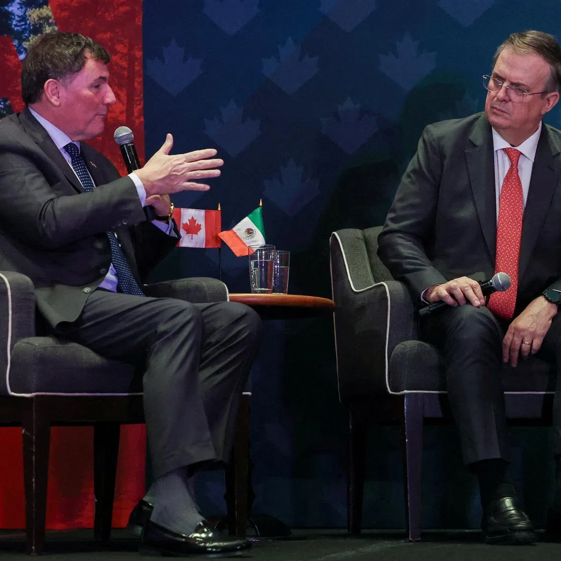 Mexico's Economy Minister Marcelo Ebrard and Canada's Minister responsible for Canada–U.S. Trade and Intergovernmental Affairs and One Canadian Economy, Dominic LeBlanc, attend the kickoff of the Team Canada Trade Mission to Mexico at a hotel in Mexico City, Mexico, February 16, 2026. REUTERS/Henry Romero/File Photo