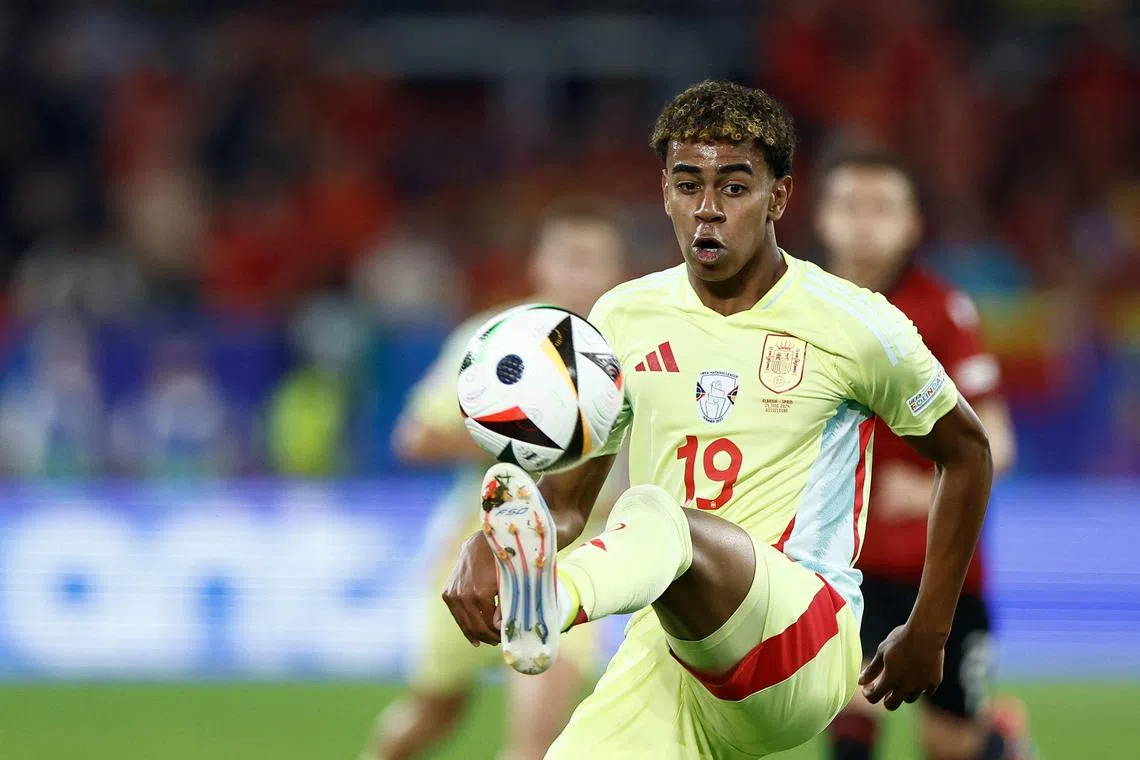 Spain's Lamine Yamal is only 16, but the right winger is already playing a key role for his country in attack.