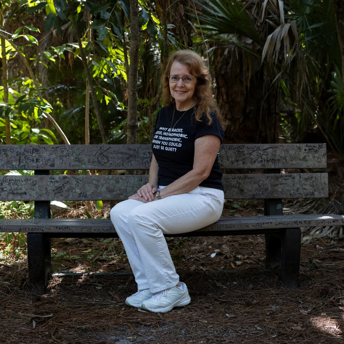 Karen Leader, an associate professor of art history at Florida Atlantic University (FAU) who was recently placed on administrative leave due to her social media comments regarding slain conservative commentator Charlie Kirk, poses for a photo in Boca Raton, Florida, U.S., October 30, 2025. REUTERS/Marco Bello