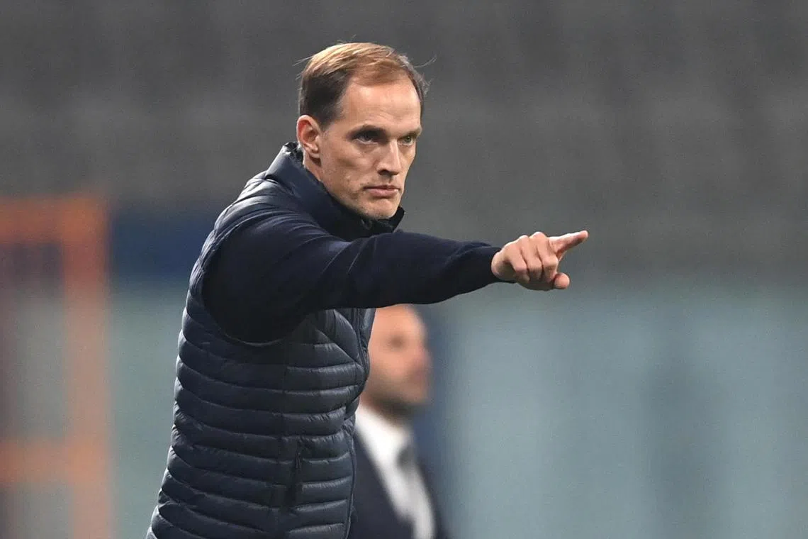 (FILES) In this file photo taken on October 28, 2020 Paris Saint-Germain's German coach Thomas Tuchel gestures during the UEFA Champions League Group H football match between Istanbul Basaksehir FK and Paris Saint-Germain's, at the Basaksehir Fatih Terim stadium in Istanbul. - Bayern Munich were poised on March 24, 2023 to announce that they have sacked coach Julian Nagelsmann, replacing him with former Chelsea coach Thomas Tuchel just days before crucial Champions League and Bundesliga games next month. (Photo by OZAN KOSE / POOL / AFP)