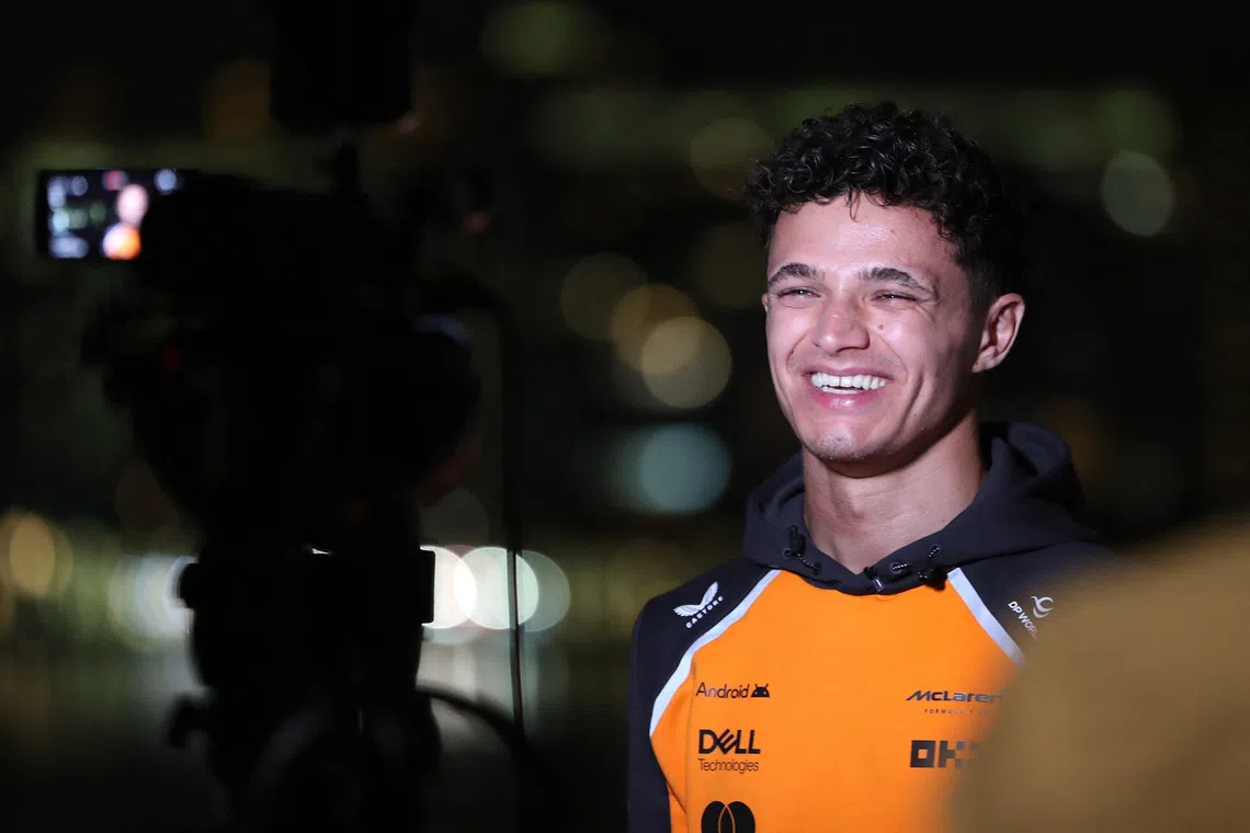 McLaren's Lando Norris is interviewed the day after becoming the 2025 Formula One World Champion in Abu Dhabi, United Arab Emirates, December 8, 2025. REUTERS/Satish Kumar