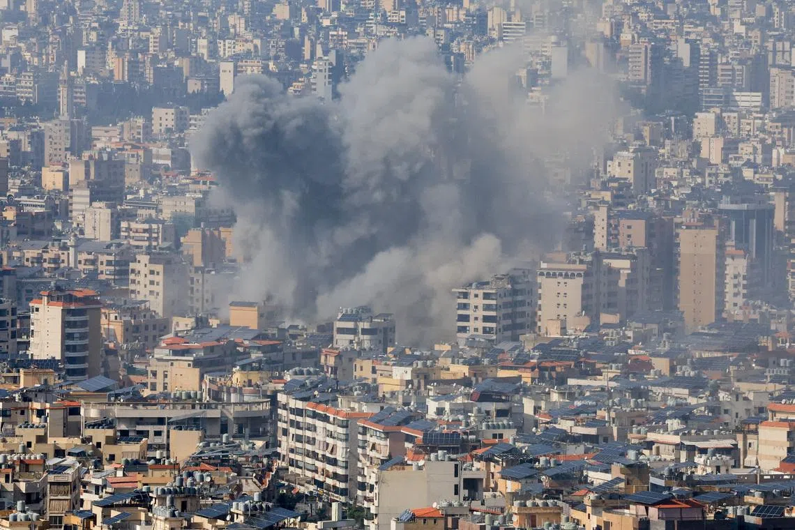 Smoke rises after an Israeli strike on Beirut's southern suburbs, following an escalation between Hezbollah and Israel amid the U.S.-Israeli conflict with Iran, Lebanon. REUTERS/Mohamed Azakir