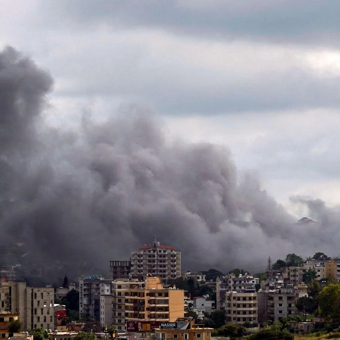 Smoke rises from the site of an Israeli strike that targeted the Nabatieh village in southern Lebanon on May 22, 2026.