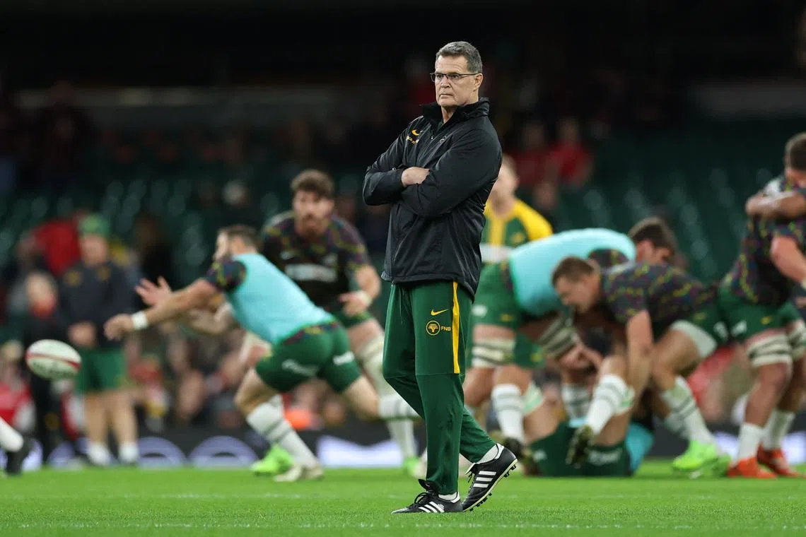 Rugby Union - Autumn Internationals - Wales v South Africa - Principality Stadium, Cardiff, Wales, Britain - November 29, 2025 South Africa head coach Rassie Erasmus before the match Action Images via Reuters/Andrew Boyers