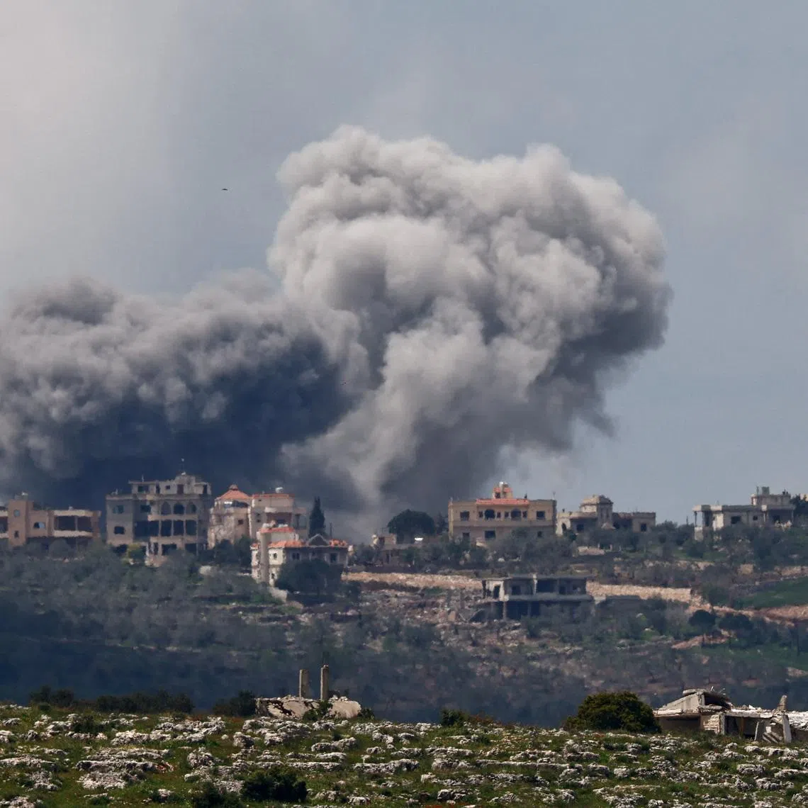 Smoke rises following an airstrike in Lebanon, as seen from Israeli side of the border, April 11, 2026. REUTERS/Amir Cohen