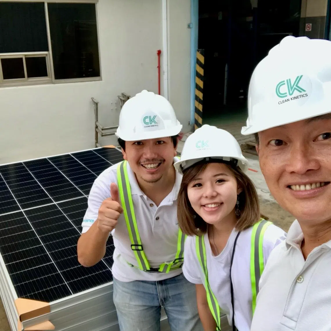 Clean Kinetics is led by (from left) co-founder and chief engineering officer Wilson Lee, chief commercial officer Reine Tan and chief development officer Lee Kah Lup, who built the business from the ground up after transitioning into the solar sector. 