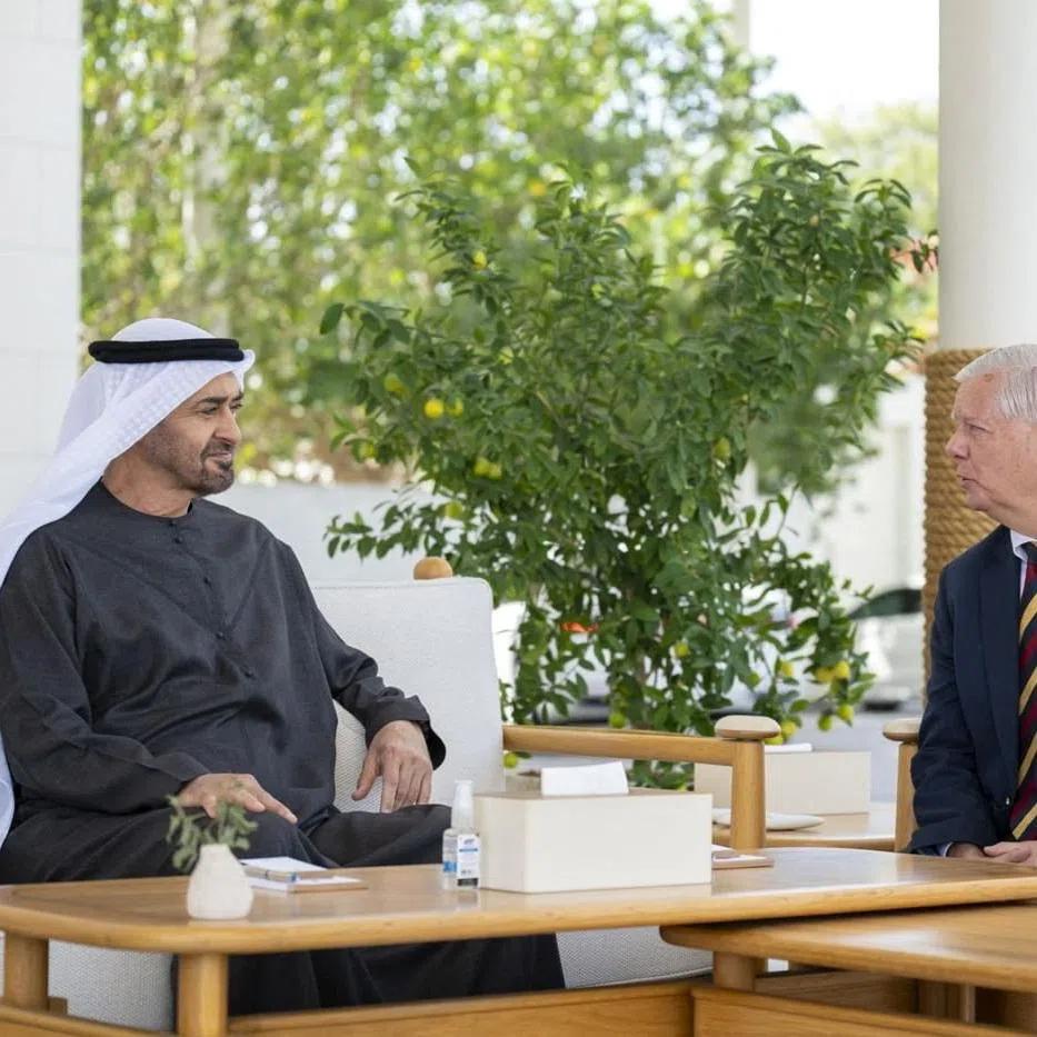 United Arab Emirates President, Sheikh Mohammed bin Zayed al Nahyan, meets with U.S. Senator, Lindsey Graham  (R-SC) in Abu Dhabi, United Arab Emirates, February 18, 2026. WAM NEWS AGENCY/Handout via REUTERS