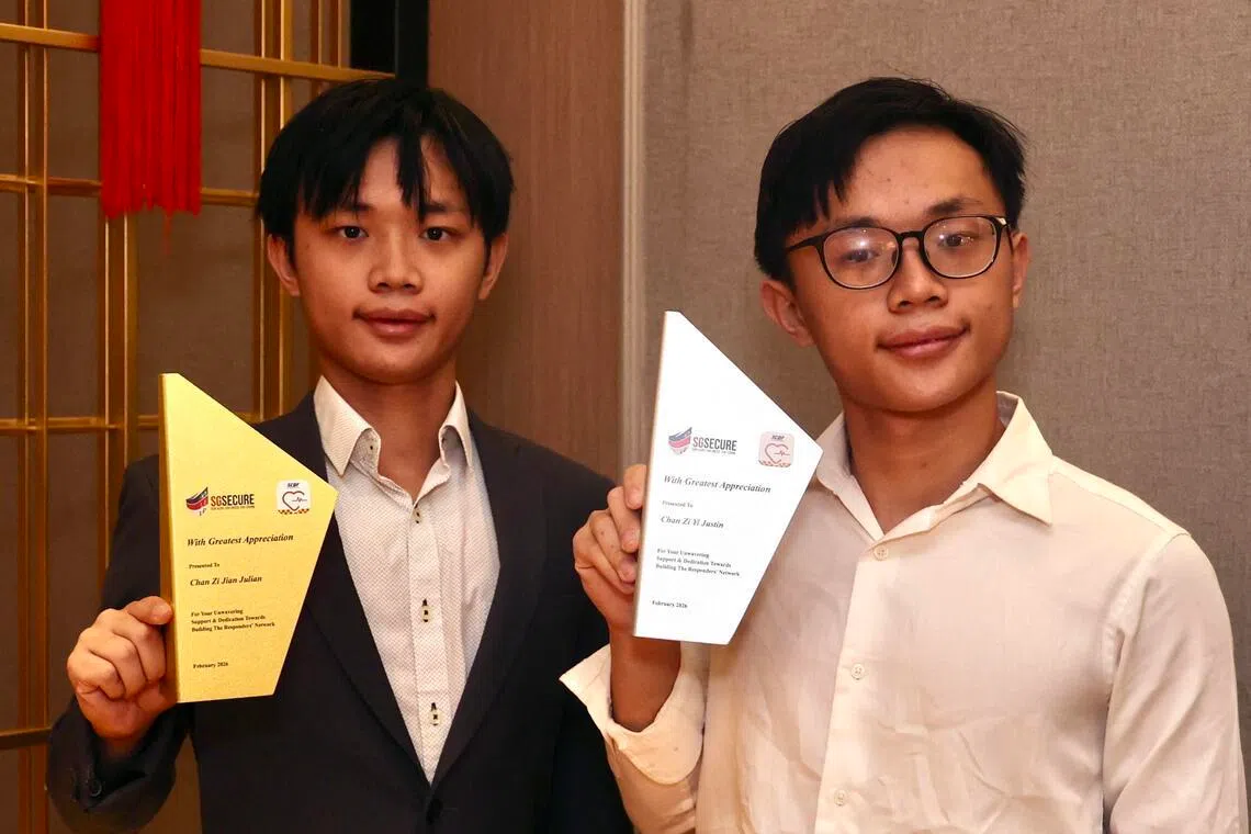 CMG20260206-WooFL01 /Responders, Partners and Volunteers Appreciation Event 2026[Orchard Hotel, Level 3, Ballrooms 1 and 2 442 Orchard Rd ] - 哥哥曾子建 Julian Chan (left ) 和弟弟曾子毅- Justin Chan (right)