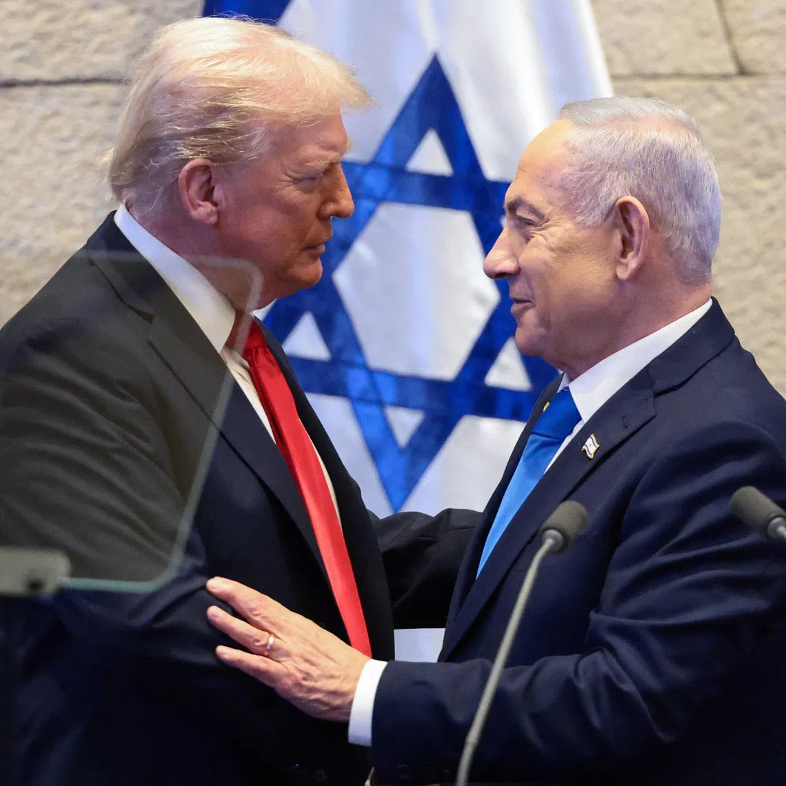 US President Donald Trump and Israeli Prime Minister Benjamin Netanyahu at the Knesset in Jerusalem in October. Mr Netanyahu will meet the US leader on Dec 29.