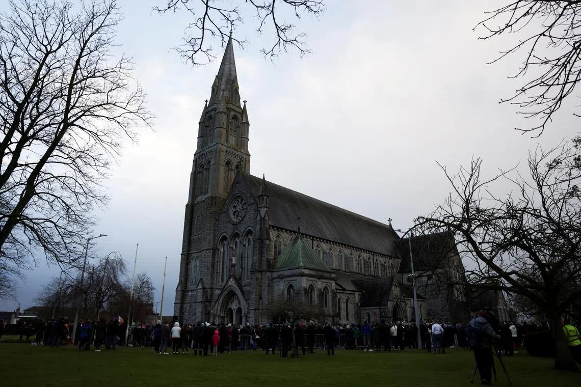 FILE PHOTO: A general view of the church where a funeral mass for late Irish singer Shane MacGowan takes place, in Tipperary, Ireland, December 8, 2023. REUTERS/Karen Cox/File Photo