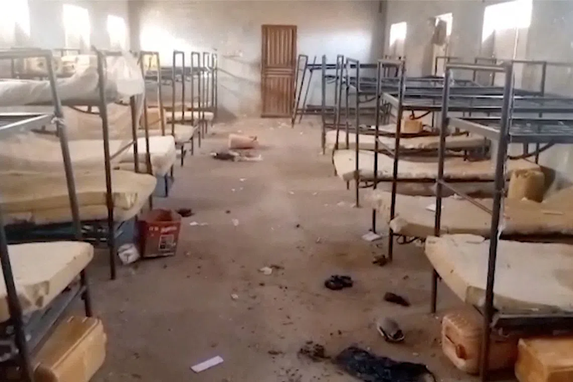 FILE PHOTO: A view of metal beds in a hostel room after gunmen attacked a government girls' boarding school in Nigeria's Kebbi State on November 17, killing the vice principal and abducting 25 female students, according to police, Kebbi, Nigeria, in this screengrab taken from a handout video released on November 18, 2025.  Africa Independent Television/Handout via REUTERS/File Photo