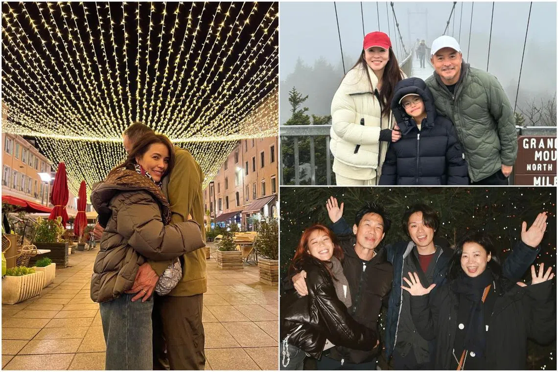 (Clockwise from left) Zoe Tay with her husband Philip Chionh, Fann Wong with her son Zed and husband Christopher Lee, and Xiang Yun with her son Chen Xi, husband Edmund Chen and daughter Chen Yixin.